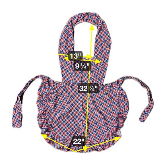 Vintage Ruffled Apron Red Blue Plaid Cotton Pocket Handmade Patriotic Kitchen - Picture 6 of 6